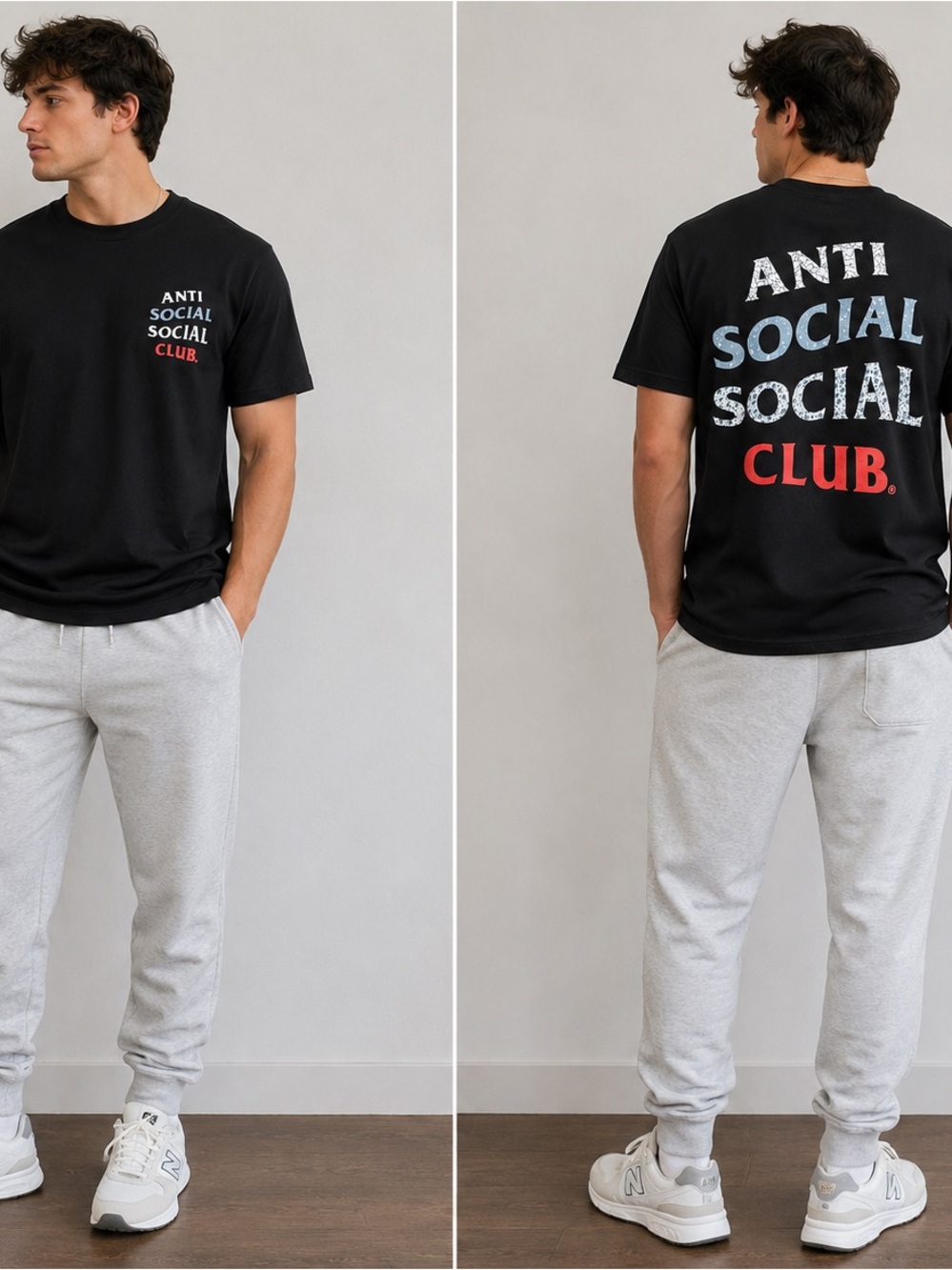 Anti Social Social Club Black Tee with Blue & Red Logo